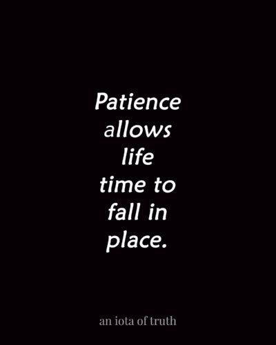 Patience allows life time to fall in place.